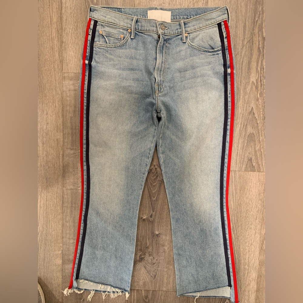MOTHER Womens The Insider Crop Step Fray Thanks Again Racer Stripe Jeans Sz 31 - Picture 3 of 8